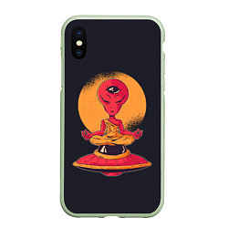 Чехол iPhone XS Max матовый Пришелец-медитатор, цвет: 3D-салатовый
