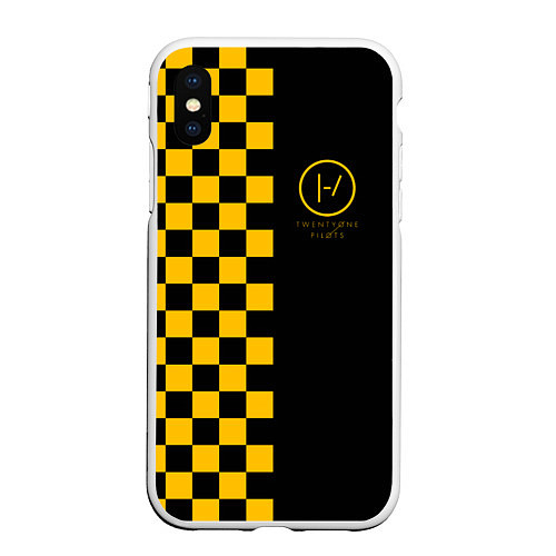 Чехол iPhone XS Max матовый 21 Pilots: Yellow Grid / 3D-Белый – фото 1