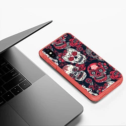 Чехол iPhone XS Max матовый Мексиканские черепа, цвет: 3D-красный — фото 2