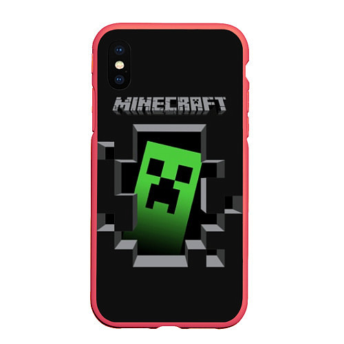 Чехол iPhone XS Max матовый Minecraft Creeper / 3D-Красный – фото 1