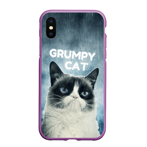 Чехол iPhone XS Max матовый Grumpy Cat / 3D-Фиолетовый – фото 1