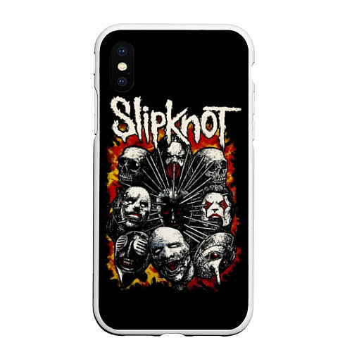 Чехол iPhone XS Max матовый Slipknot: Faces / 3D-Белый – фото 1