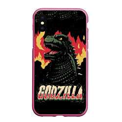 Чехол iPhone XS Max матовый Flame Godzilla, цвет: 3D-малиновый