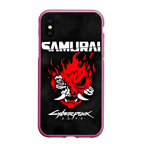 Чехол iPhone XS Max матовый Cyberpunk 2077: Samurai / 3D-Малиновый – фото 1