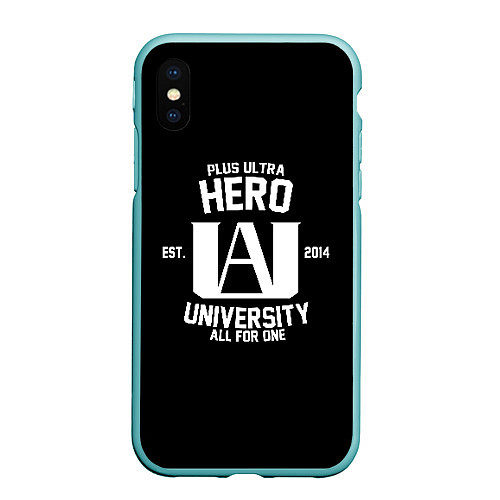 Чехол iPhone XS Max матовый My Hero Academia белый лого / 3D-Мятный – фото 1