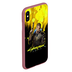 Чехол iPhone XS Max матовый Cyberpunk 2077, цвет: 3D-малиновый — фото 2