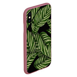 Чехол iPhone XS Max матовый Тропические большие листья, цвет: 3D-малиновый — фото 2