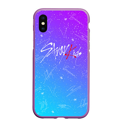 Чехол iPhone XS Max матовый STRAY KIDS АВТОГРАФЫ / 3D-Фиолетовый – фото 1