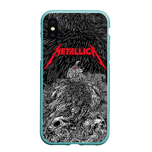 Чехол iPhone XS Max матовый Metallica птица на черепах / 3D-Мятный – фото 1