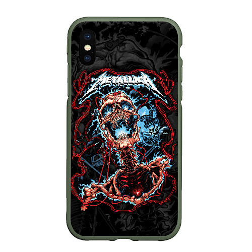 Чехол iPhone XS Max матовый Metallica - кричащий скелет / 3D-Темно-зеленый – фото 1