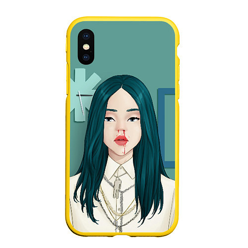 Чехол iPhone XS Max матовый Billie Eilish: Turquoise Hair / 3D-Желтый – фото 1