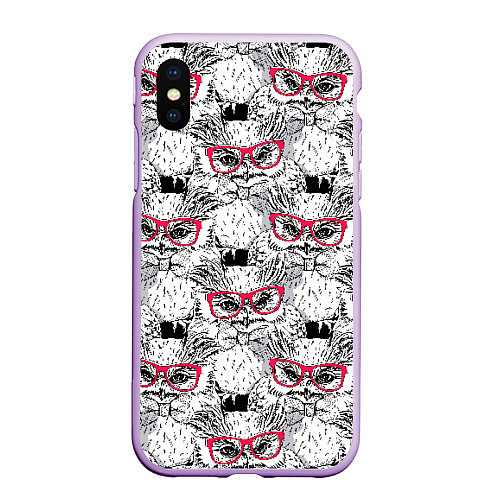 Чехол iPhone XS Max матовый Совы в очках / 3D-Сиреневый – фото 1