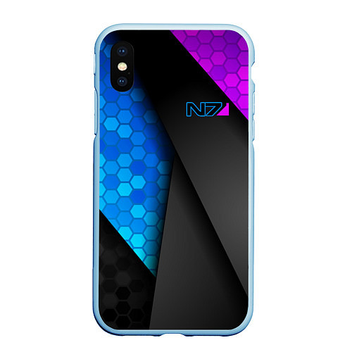 Чехол iPhone XS Max матовый Mass Effect N7 / 3D-Голубой – фото 1