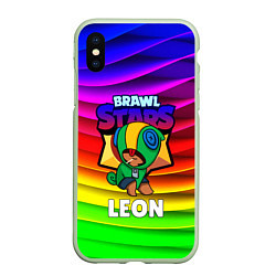 Чехол iPhone XS Max матовый BRAWL STARS LEON, цвет: 3D-салатовый