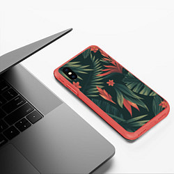 Чехол iPhone XS Max матовый Тропический комуфляж, цвет: 3D-красный — фото 2