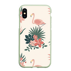 Чехол iPhone XS Max матовый Розовый фламинго и цветы