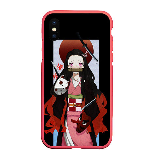 Чехол iPhone XS Max матовый Клинок рассекающий демонов / 3D-Красный – фото 1