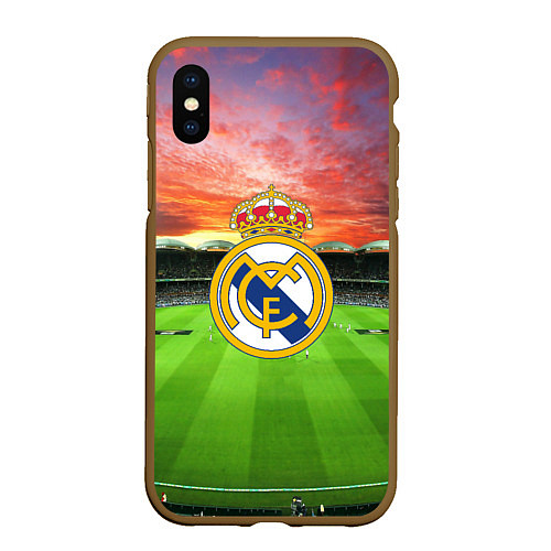 Чехол iPhone XS Max матовый FC Real Madrid / 3D-Коричневый – фото 1