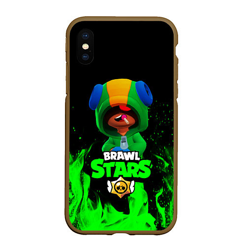 Чехол iPhone XS Max матовый Brawl Stars LEON / 3D-Коричневый – фото 1