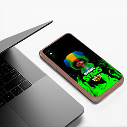 Чехол iPhone XS Max матовый Brawl Stars LEON, цвет: 3D-коричневый — фото 2