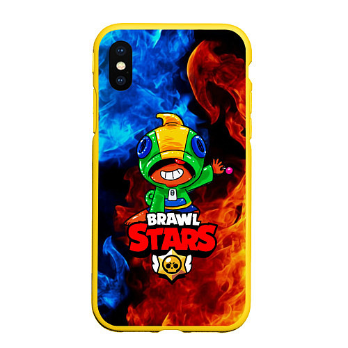 Чехол iPhone XS Max матовый Brawl Stars LEON / 3D-Желтый – фото 1