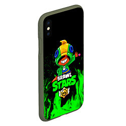 Чехол iPhone XS Max матовый Brawl Stars LEON, цвет: 3D-темно-зеленый — фото 2