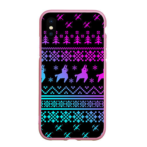 Чехол iPhone XS Max матовый FORTNITE НОВОГОДНИЙ / 3D-Розовый – фото 1