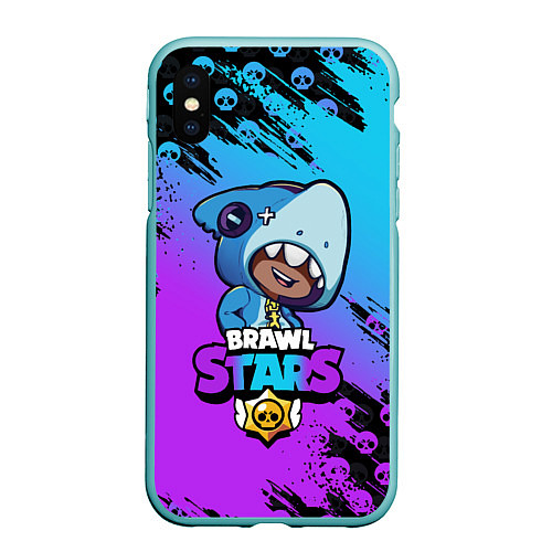 Чехол iPhone XS Max матовый Brawl Stars LEON SHARK / 3D-Мятный – фото 1