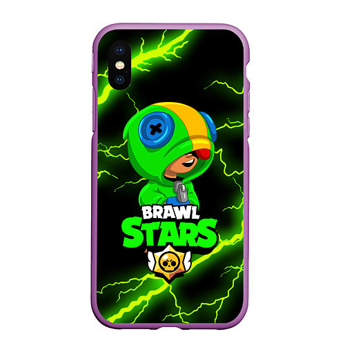 Чехол iPhone XS Max матовый BRAWL STARS LEON / 3D-Фиолетовый – фото 1