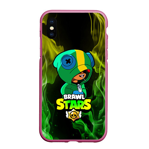 Чехол iPhone XS Max матовый Brawl Stars LEON / 3D-Малиновый – фото 1