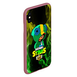 Чехол iPhone XS Max матовый Brawl Stars LEON, цвет: 3D-малиновый — фото 2