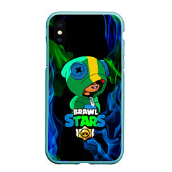 Чехол iPhone XS Max матовый Brawl Stars LEON, цвет: 3D-мятный