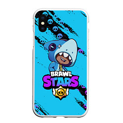 Чехол iPhone XS Max матовый Brawl Stars LEON SHARK, цвет: 3D-белый