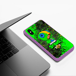 Чехол iPhone XS Max матовый BRAWL STARS LEON, цвет: 3D-фиолетовый — фото 2