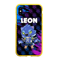 Чехол iPhone XS Max матовый BRAWL STARS LEON ОБОРОТЕНЬ, цвет: 3D-желтый