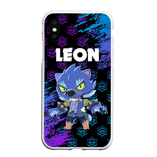 Чехол iPhone XS Max матовый BRAWL STARS LEON ОБОРОТЕНЬ / 3D-Белый – фото 1