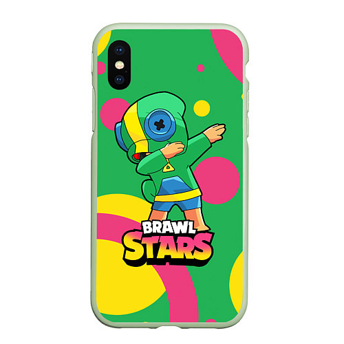 Чехол iPhone XS Max матовый Brawl Stars Leon, Dab / 3D-Салатовый – фото 1