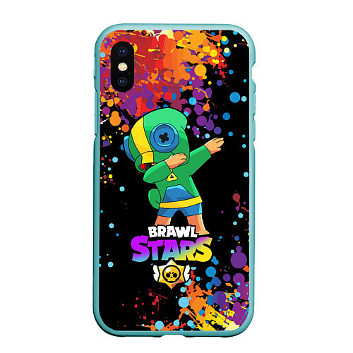 Чехол iPhone XS Max матовый Brawl Stars Leon, Dab / 3D-Мятный – фото 1