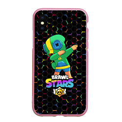 Чехол iPhone XS Max матовый Brawl Stars Leon, Dab, цвет: 3D-розовый