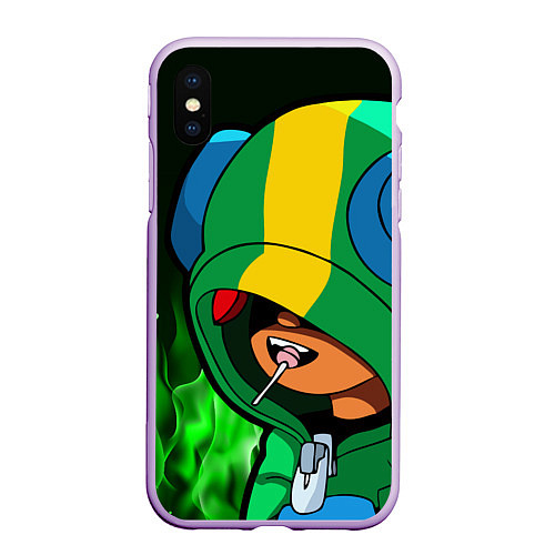 Чехол iPhone XS Max матовый Brawl Stars LEON / 3D-Сиреневый – фото 1