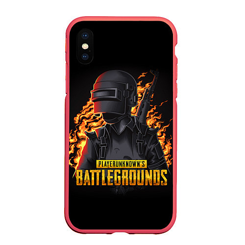 Чехол iPhone XS Max матовый PUBG / 3D-Красный – фото 1