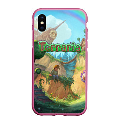 Чехол iPhone XS Max матовый Terraria, цвет: 3D-малиновый