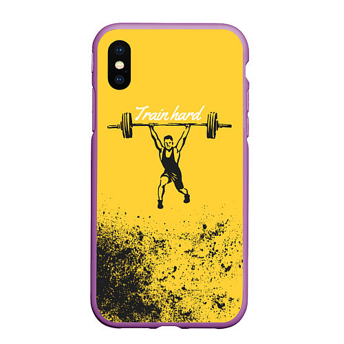 Чехол iPhone XS Max матовый Train hard / 3D-Фиолетовый – фото 1