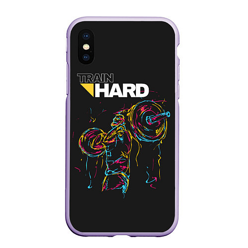 Чехол iPhone XS Max матовый Train hard / 3D-Светло-сиреневый – фото 1