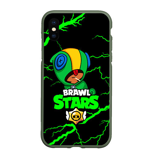 Чехол iPhone XS Max матовый BRAWL STARS LEON / 3D-Темно-зеленый – фото 1
