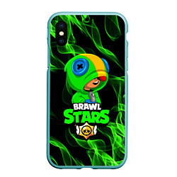 Чехол iPhone XS Max матовый BRAWL STARS LEON, цвет: 3D-мятный