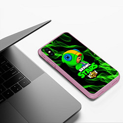 Чехол iPhone XS Max матовый BRAWL STARS LEON, цвет: 3D-розовый — фото 2