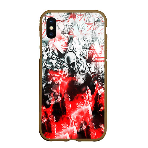 Чехол iPhone XS Max матовый One-Punch Man Collage / 3D-Коричневый – фото 1