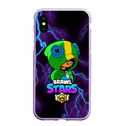 Чехол iPhone XS Max матовый Brawl Stars LEON, цвет: 3D-сиреневый