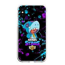 Чехол iPhone XS Max матовый BRAWL STARS LEON SHARK, цвет: 3D-белый